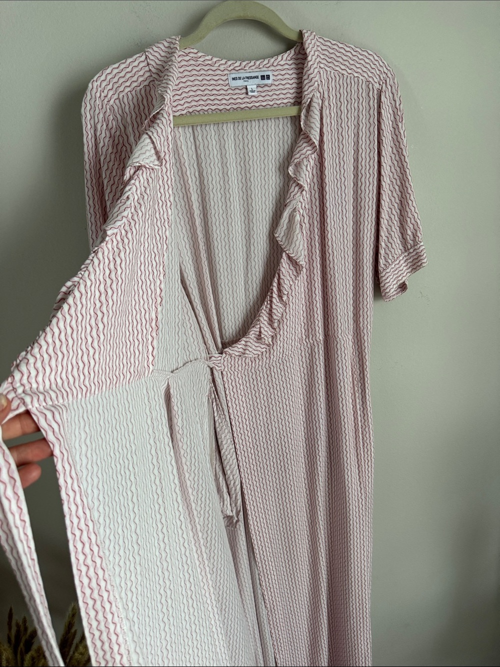 Ines de La Fressange x Uniqlo Pink Ruffle Wrap Midi Dress Rayon Size L - Picture 7 of 14